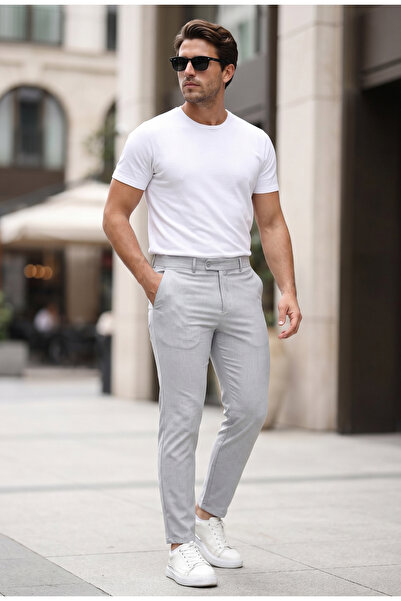 Mero Life Ανδρικό υφασμάτινο παντελόνι σε ανοιχτό γκρι ποιοτικό ελαστικό λύκρ...