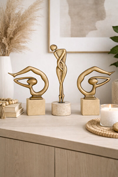 DMR HOME Yoga Figürlü Dekoratif Biblo Seti 3’lü – Eskitme Renk Soyut Heykel S...