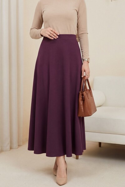 Modamorfo Εισαγόμενη Lycra Crepe Fabric Kiloş A-Line Φούστα -Claret Red