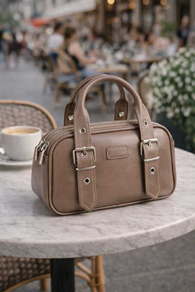 Moda Sekiz Γυναικεία τσάντα ώμου με διπλή ζώνη και λεπτομέρεια σταυροειδών λο...