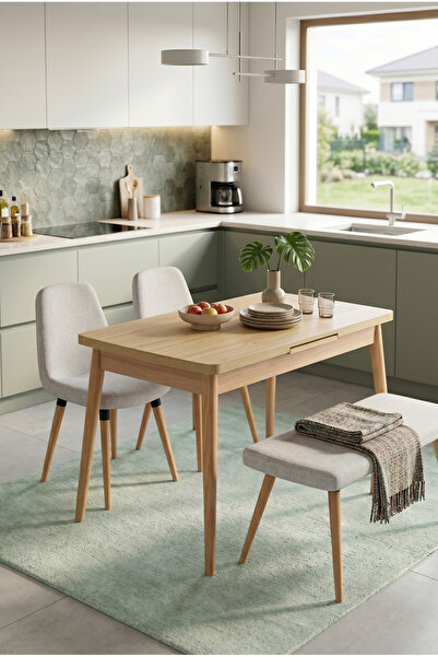 Tosya Chair Tosya Bank Avanos Wooden MDF Pop-up Kitchen Table Set - 70x120+30 cm