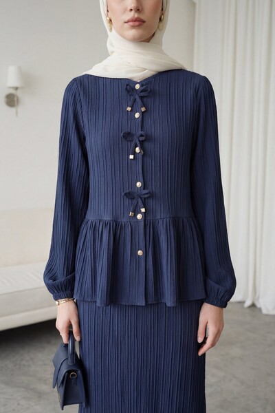 Modamorfo Блуза с копчета, с панделка отпред и еластични ръкави -laci