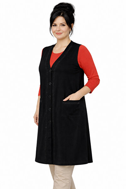 Mutlu City Kadın Orta Yaş ve Üzeri Sade Desen Penye Anne Uzun Yelek 1158