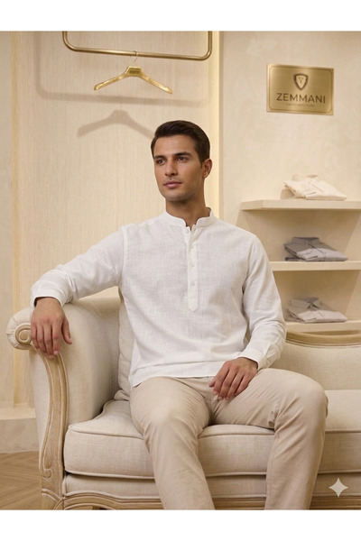 ATKGİYİM Erkek Siyah Hakim Yaka %100 Keten Slim Fit Uzun Kollu Gömlek"