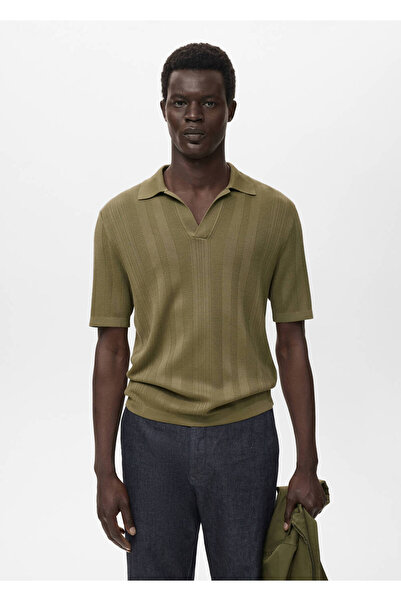 MANGO Man Cămașă polo tricotată cu nervuri