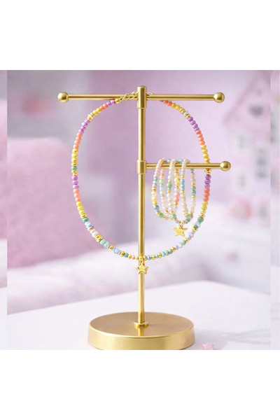 Moonbelle Kız Çocuk Renkli Kristal Boncuk detaylı Kolye & Bileklik Seti – Yıl...