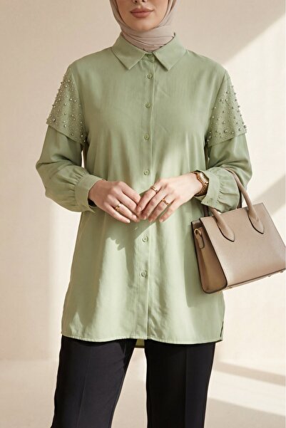 Modamorfo Cupra Shirt with Stone Detail on the Shoulder, Slits and Buttons - ...