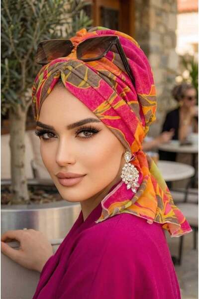 Aişe tesettür Φούξια και Πορτοκαλί Πολύχρωμα Με αγκράφα Κορνάκια