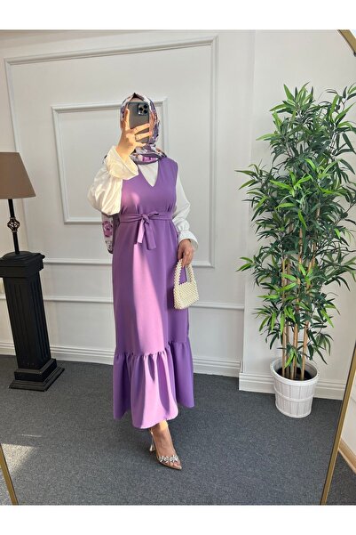 Nisa Nalbantoğlu Λιλά Κρεπ Τεσεττούρ Φρούτσαρεντ Τζιλέ με βολάν