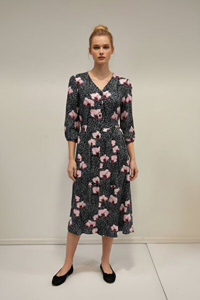 Pitti Γυναικείο γκρι φλοράλ λεοπάρ φόρεμα