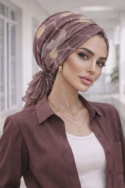 Aişe tesettür Πέτρινο Γκρι Σχέδιο Λουλουδιών Με αγκράφα Κοκάλια