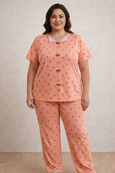 Silona Homewear Σετ πιτζάμες με κοντό μανίκι σε χρώμα σολομού με μοτίβο τριαν...