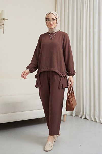 Modamorfo Παντελόνι με κορδόνι μπροστά, Φαρδύ Σετ Ayrobin -k. Καφέ