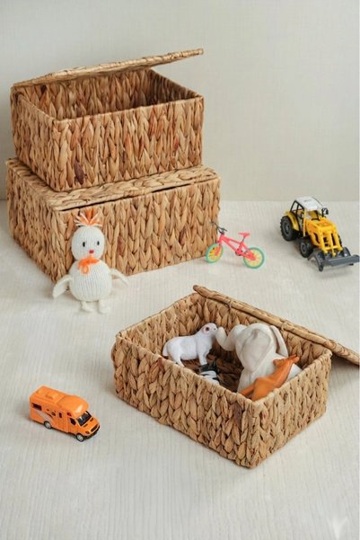 AVANTAGE HOME Philippa - Set of 3 Rectangular Multi-Purpose Baskets with Wicker Lid