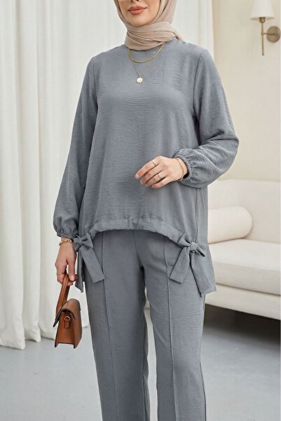 Modamorfo Drawstring Front Trousers Ayrobin Loose Fit Set -Grey