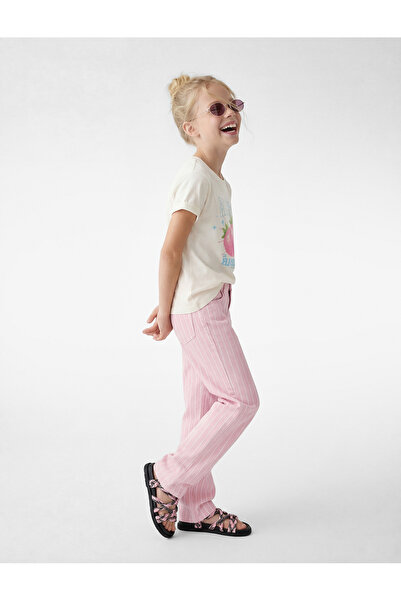 Koton Βαμβακερό κοντομάνικο μπλουζάκι με λαιμόκοψη φράουλα με στάμπα