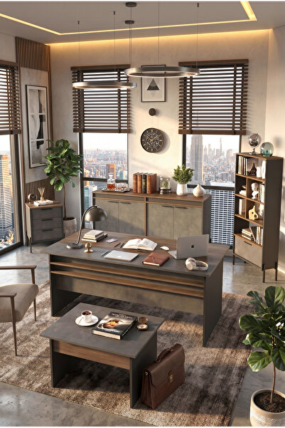 Yurudesign Vista Abcde Ofis Büro Masa Takımı Kahve-beton-antrasit Vs9-cga