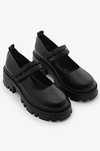 SAYL Γυναικεία παπούτσια Loafer με μαύρη γνήσια δερμάτινη διπλή ζώνη με αντιο...