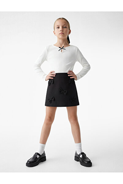 Koton Tricou cu mânecă lungă guler rotund din bumbac cu fundă