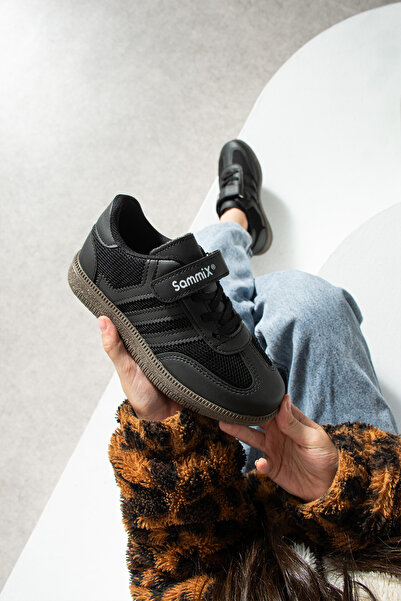 Unisex Çoçuk Spor Ayakakbı Bağcık Cırtlı Hafif Taban Sneaker 047 Siyah