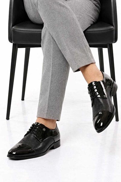 RASGO Κομψά ανδρικά κλασικά παπούτσια με μαύρα δερμάτινα κορδόνια - Για επίση...