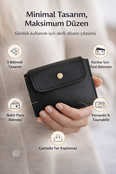 macsoo Black Faux Leather Multi-Compartment Women's Card Holder Wallet - Functional Accordion Model Stylish Card Holder