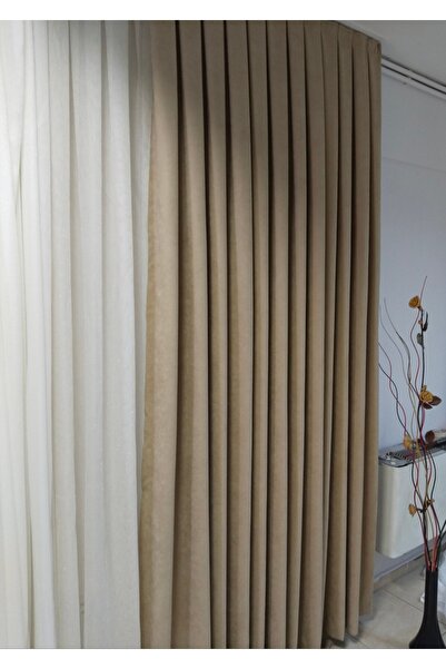 Frequently Pleated 1x3 Beige Color Background Curtain Single Wing 12490