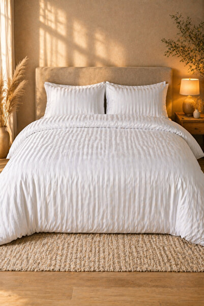 pamore 100% Cotton Satin Double Duvet Cover Set White