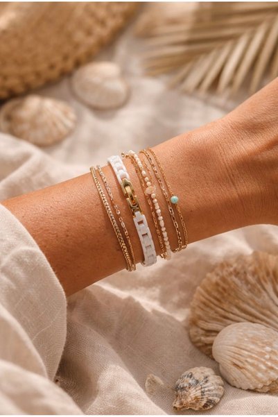 Mope Accessories سوار من السيراميك الأبيض والفولاذ 316L بتصميم بسيط فاخر قابل...