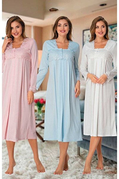 CT MODA فستان نوم للحوامل والأمهات بأكمام طويلة ورقبة مربعة
