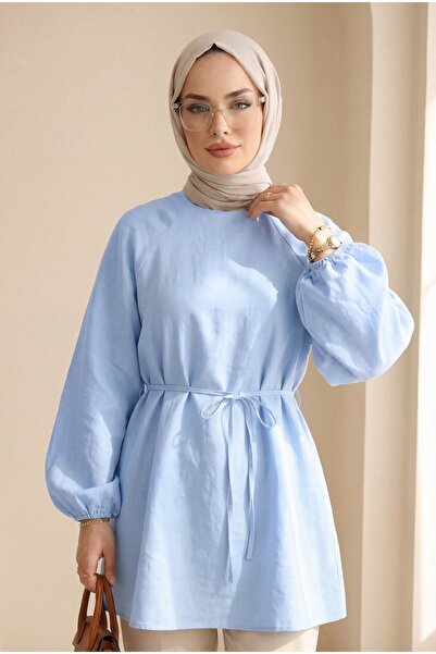 Modamorfo Τουνίκ με στρογγυλή λαιμόκοψη και κορδόνια στη μέση, μανίκια μπαλόν...