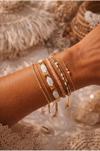 Mope Accessories سوار من السيراميك الأبيض والفولاذ 316L بتصميم أنيق فاخر قابل...