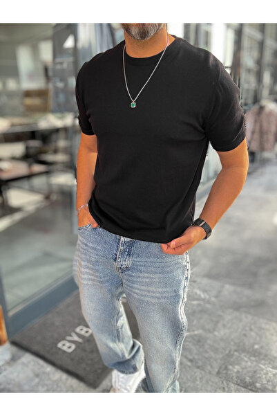 BYBASICMAN Черна базова трикотажна тениска G-16360