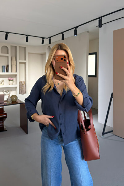 Sezgi Tekin Πουκάμισο Tensel σε Σκούρο Μπλε από τη Σειρά Premium