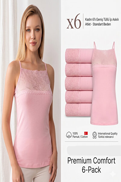 MODA YILDIZ Γυναικείο Σετ 6 Αθλητικών Μπλουζών με Φαρδιά Τιράντες από Τούλι -...