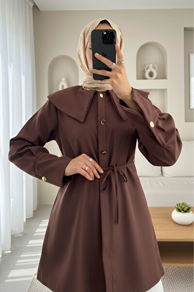 Modamorfo Καπέλο Bonding με φαρδύ γιακά και δέσιμο στη μέση - καφέ