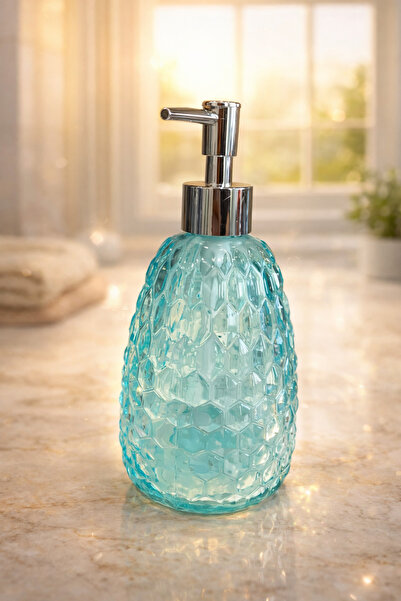 ANGDESİGN Damla Cam Sıvı Sabunluk - TURKUAZ •• Banyo & Mutfak İçin Tezgah Üst...