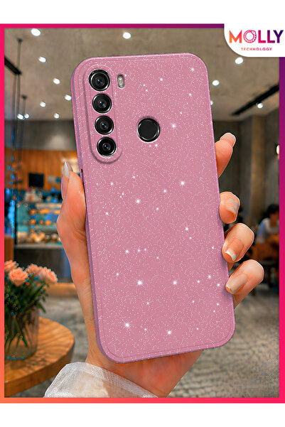 Molly Xiaomi Redmi Note 8 İçin Gül Kurusu Berry Simli Parlak Silikon Kılıf