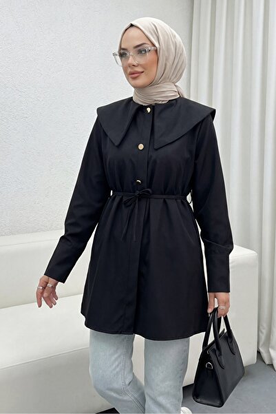 Modamorfo Καπέλο Bonding με φαρδύ γιακά και δέσιμο στη μέση - μαύρο