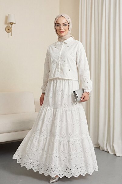 Modamorfo Σετ Φούστας με Λεπτομέρεια Φιόγκου - λευκό