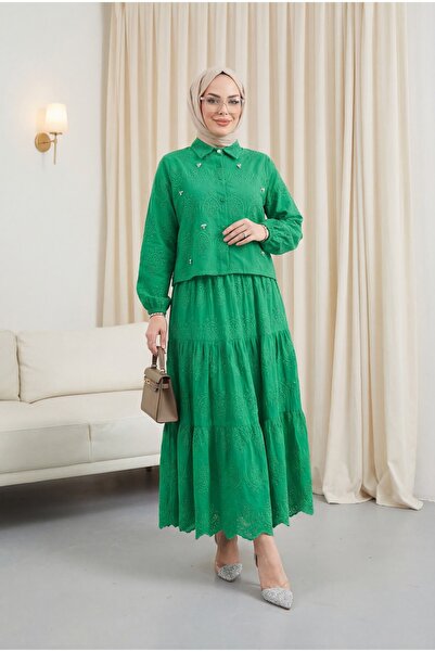 Modamorfo Σετ Φούστας με Λεπτομέρεια Φιόγκου - πράσινο