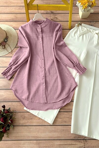 Modamorfo Πουκάμισο με μανίκια ντραπέ οβάλ κοπής - πούδρα