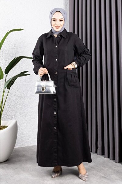 Modamorfo Τσάντα Τσέπη Μεταλλικό Κουμπί Μακρύ Τζιν Καπάκι -Μαύρο