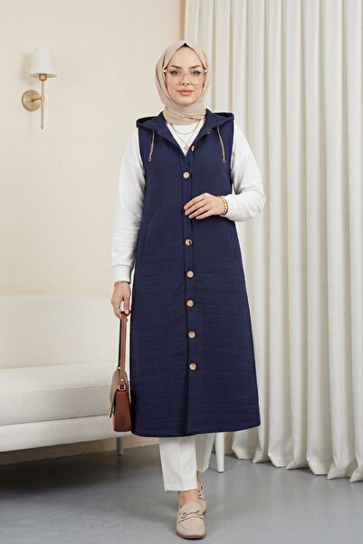 Modamorfo Καπιτονέ γιλέκο με κουκούλα και λεπτομέρεια αλυσίδας με κουμπιά μπρ...