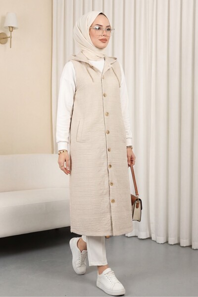 Modamorfo Καπιτονέ γιλέκο με κουκούλα και λεπτομέρεια αλυσίδας με κουμπιά μπρ...