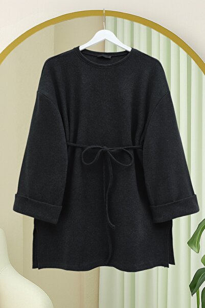 Modamorfo Μανίκια με πτυχωτό λουράκι στη μέση άνοιγμα πλέξη ριμπ Τουνίκ-Ανθρα...