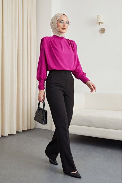 Modamorfo Μπλούζα με μανίκια με επένδυση ώμων - ροζ