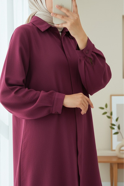 Modamorfo Μακρύ πουκάμισο με κρυφά κουμπιά και οβάλ κόψιμο - μπορντό