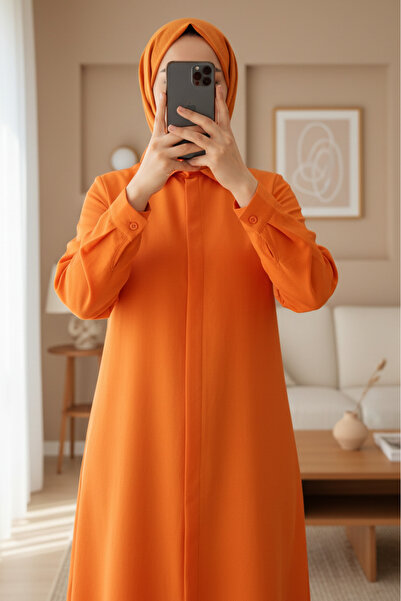 Modamorfo Μακρύ πουκάμισο με κρυφά κουμπιά και οβάλ κοπή - πορτοκαλί