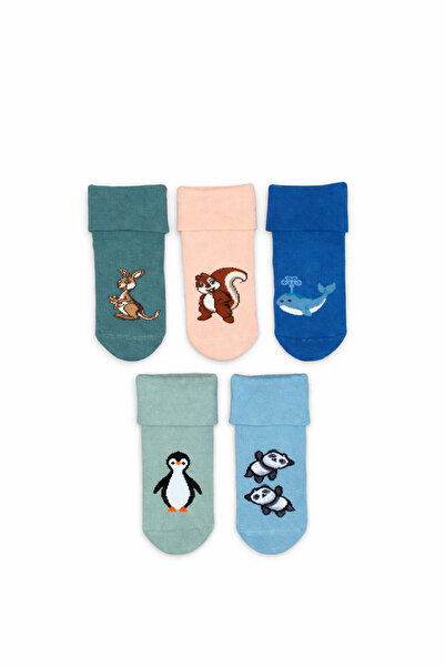 MEM SOCKS 5'li Organik Pamuklu Dikişsiz Kaydırmaz Havlu (Kalın) Çocuk-Bebek Ç...